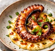 Grilled octopus on fava purée