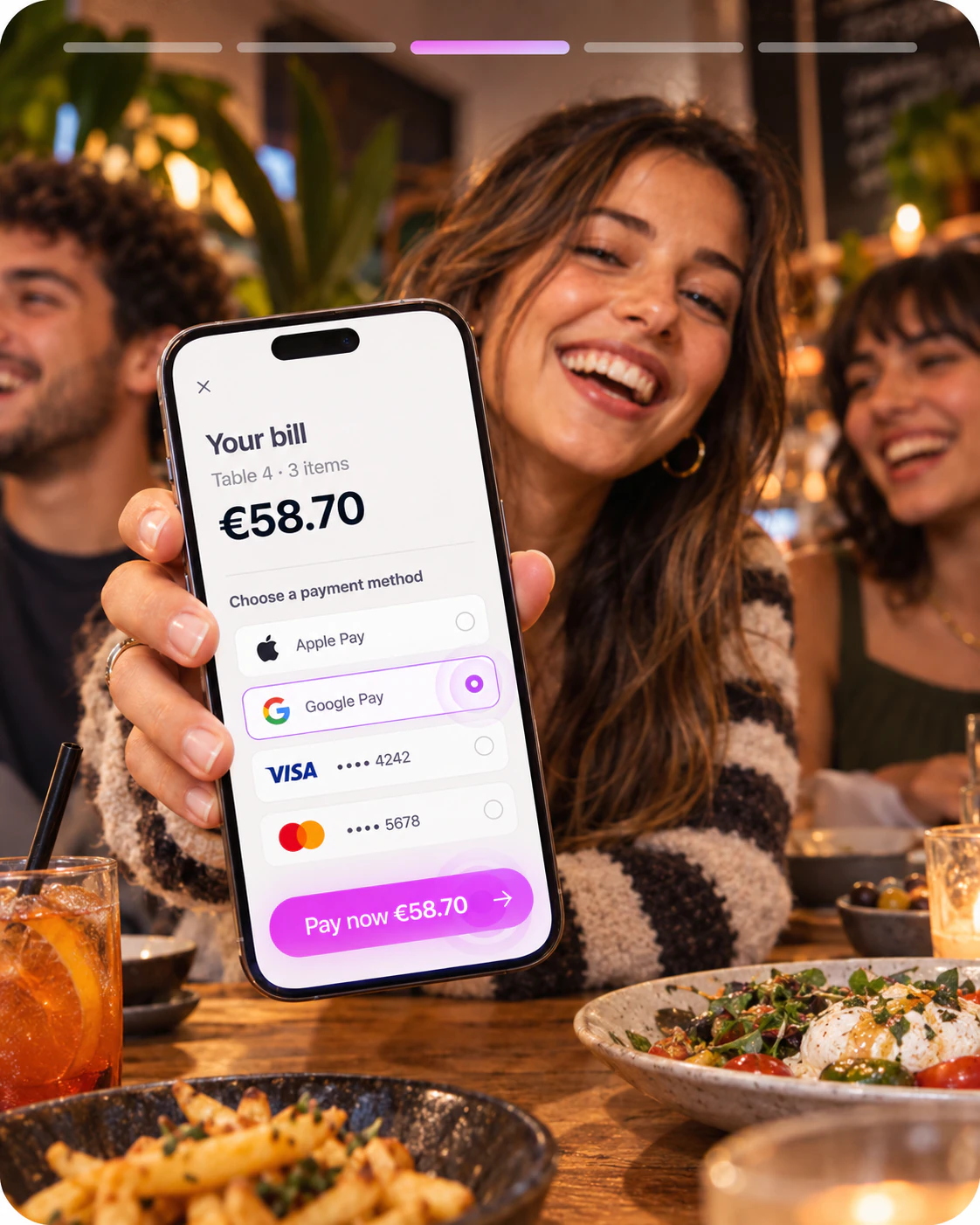 Guest choosing Google Pay on the bill screen