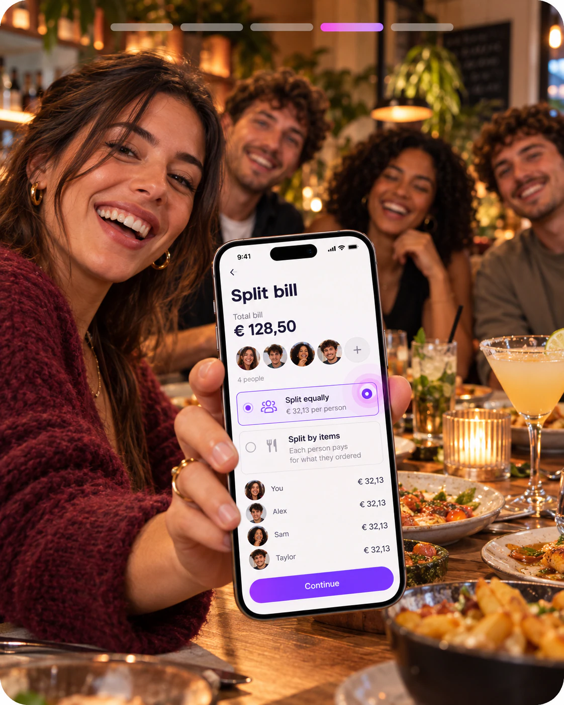 Friends splitting the bill equally by phone