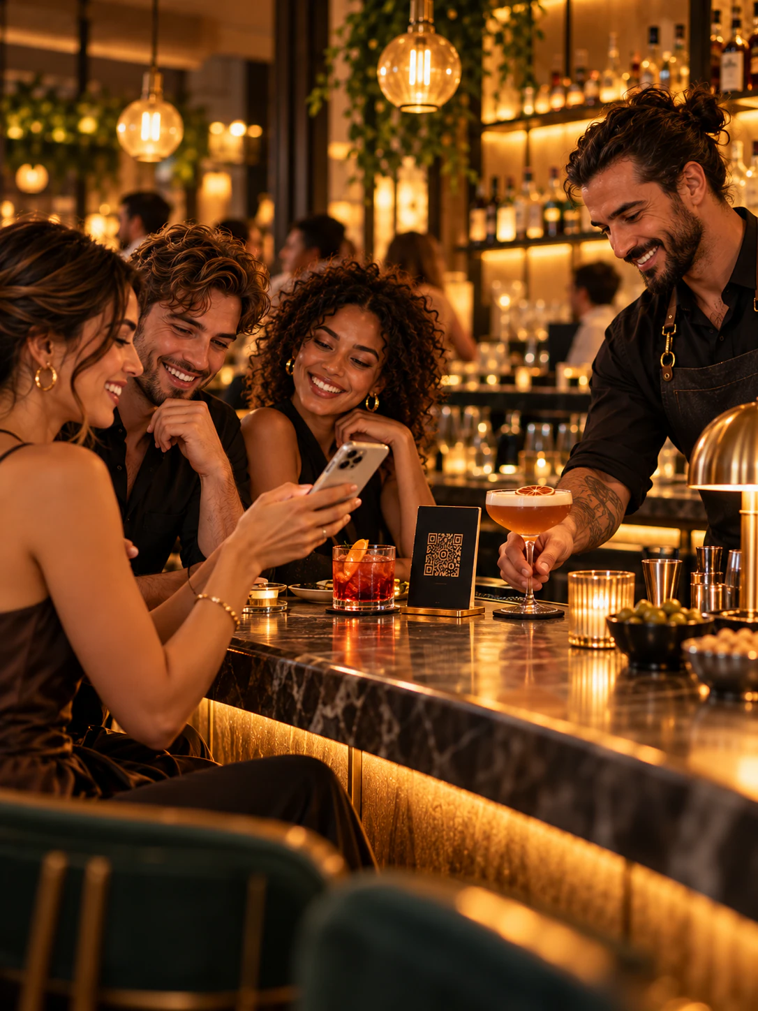 Guests enjoying drinks at a bar